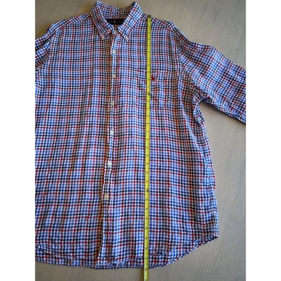 Men’s Polo Ralph Lauren Red White Blue 100% Linen Button Down Shirt Size XL - Picture 7 of 13